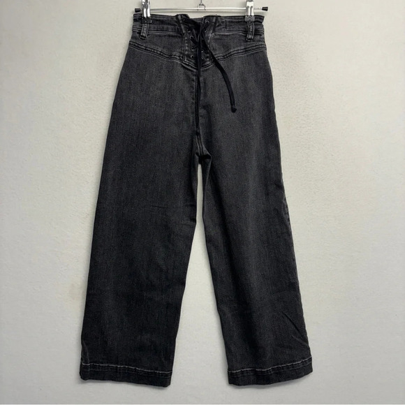 Free People CRVY Laced Back Crop Jeans Wide Leg 24 Black - Picture 2 of 8